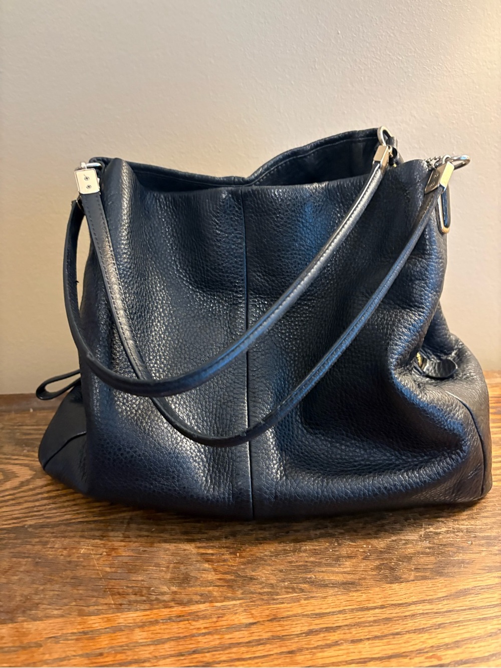 Coach Pebbled Leather Madison Black Tri Compartment Bag